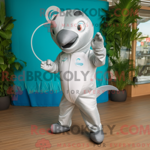 Sølv Dolphin maskot drakt...