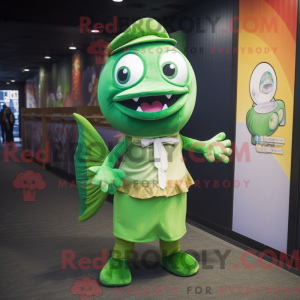 Green Salmon mascot costume...