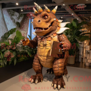 Brun Triceratops maskot...