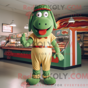 Green Hot Dog mascot...