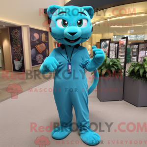 Cyan Jaguar mascot costume...