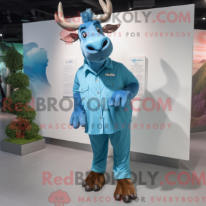 Maskottchenkostüm Cyan Elch...
