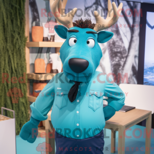Cyan Elk mascot costume...