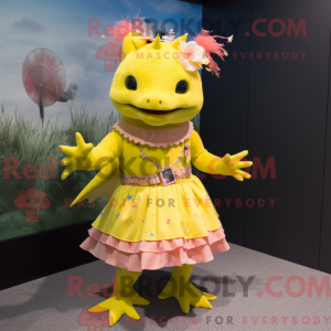 Gul Axolotls maskot kostume...