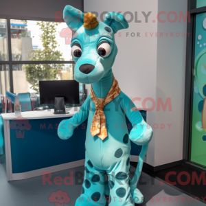 Teal Giraffe mascot costume...
