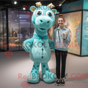 Teal Giraffe mascot costume...