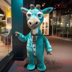 Teal Giraffe mascot costume...