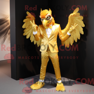 Gold Harpy mascot costume...