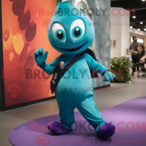Teal Plum mascot costume...