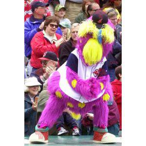 All hairy yellow and pink bird mascot - Forest Sizes L (175-180CM)