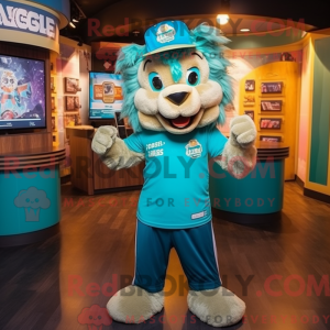 Teal Lion-mascottekostuum...