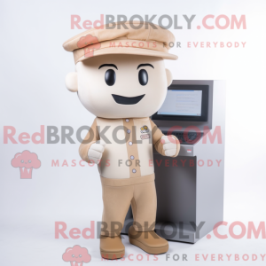 Beige datamaskin maskot...