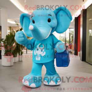 Cyan Elephant maskot drakt...