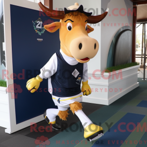 Navy Guernsey Cow mascot...