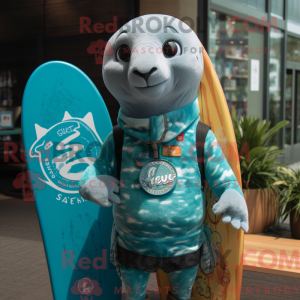 Teal Seal maskotdraktfigur...