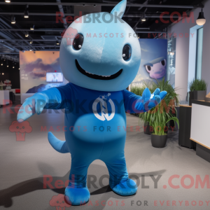 Blue Narwhal mascot costume...