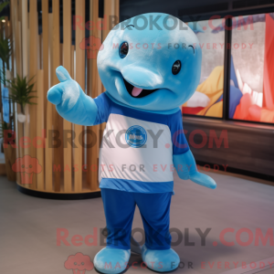 Blue Narwhal mascot costume...