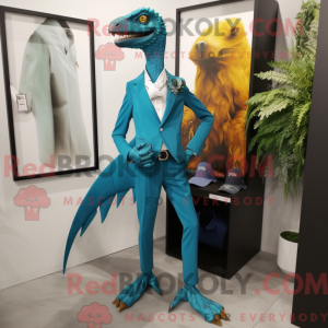 Cyan Utahraptor maskot...