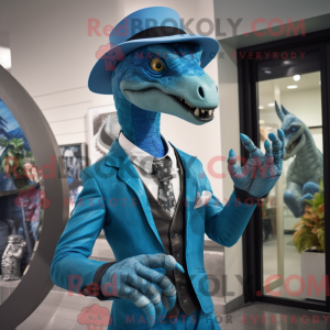 Cyan Utahraptor maskot...