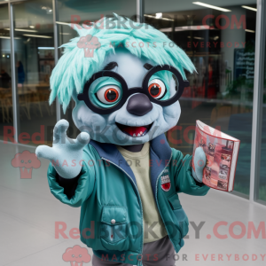 Teal Zombie mascot costume...