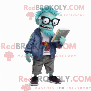Teal Zombie mascot costume...