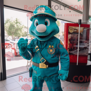 Teal Fire Fighter mascot...