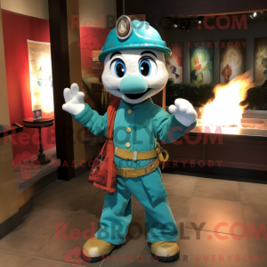 Teal Fire Fighter mascot...