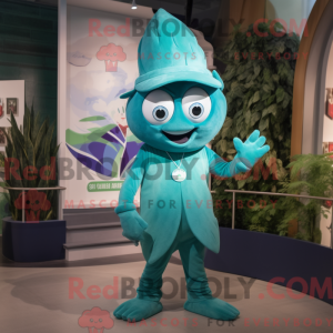 Teal Spinach mascot costume...