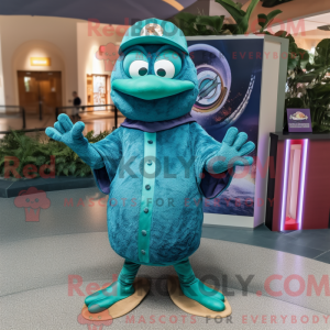Teal Spinach mascot costume...