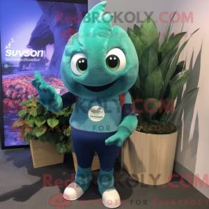 Teal Spinach mascot costume...
