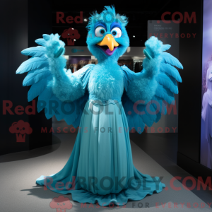 Cyan Harpy mascot costume...
