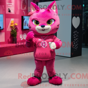 Magenta Cat maskot kostume...