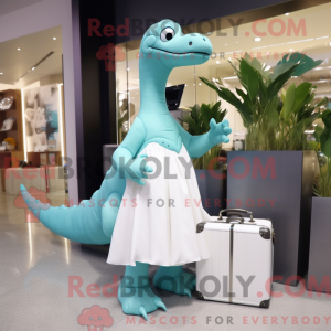 Cyan Brachiosaurus maskot...