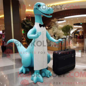 Cyan Brachiosaurus maskot...