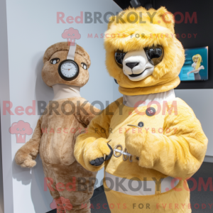 Guld Alpaca maskot kostume...
