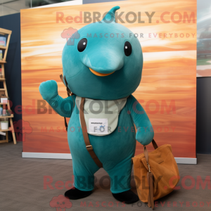 Teal Narwhal mascot costume...