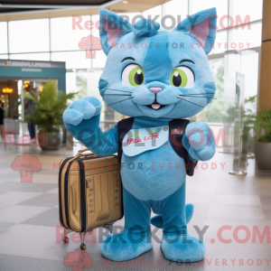 Cyan Cat maskot kostume...