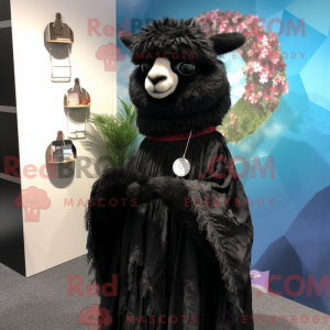 Sort alpaka maskot kostume...