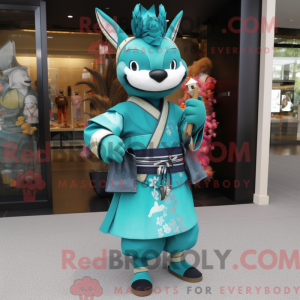 Teal Samurai mascot costume...