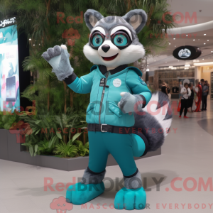 Teal Raccoon mascot costume...
