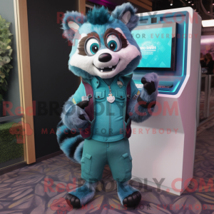 Teal Raccoon mascot costume...
