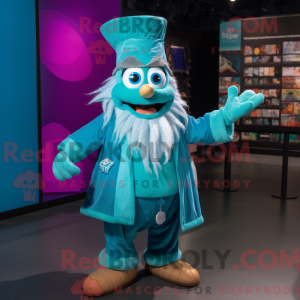 Teal Wizard-mascottekostuum...