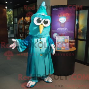 Teal Wizard mascot costume...