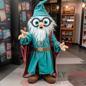 Teal Wizard mascot costume...