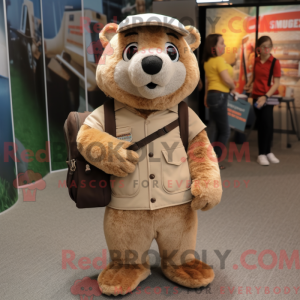 Beige Marmot mascot costume...