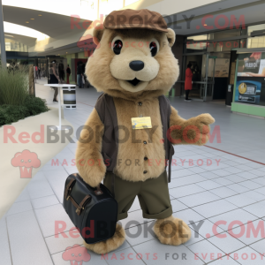 Beige Marmot maskot kostume...