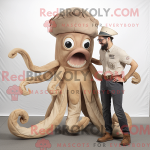Beige Kraken mascot costume...