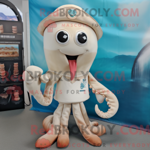 Beige Kraken mascot costume...