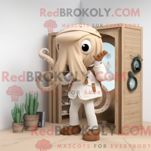 Beige Kraken mascot costume...