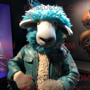 Teal Merino Sheep mascot...